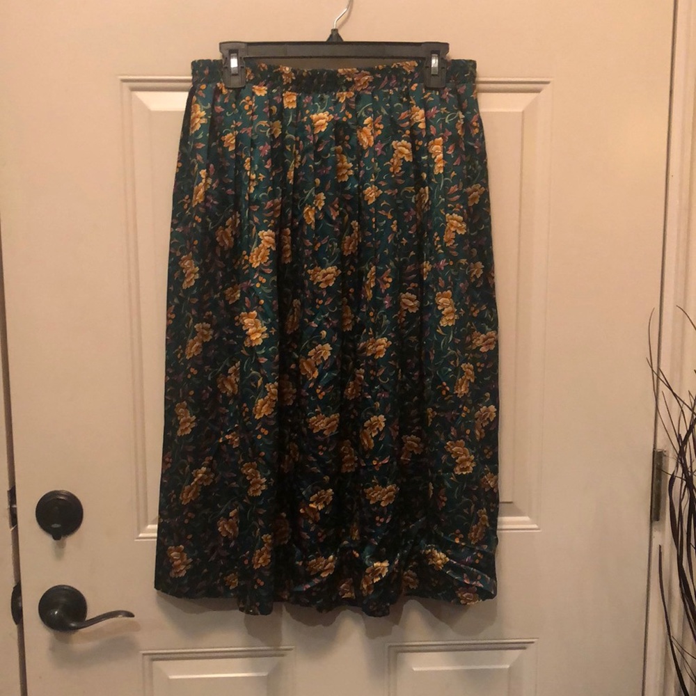Russ Green Floral Silk  Midi Skirt